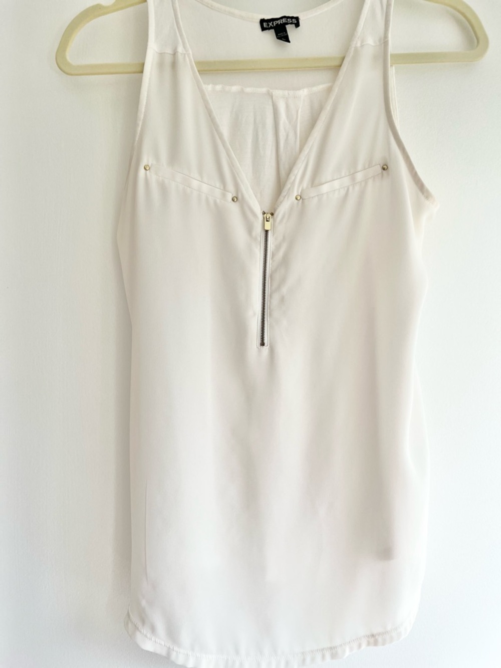 Express Women’s White Zip-Front Tank Top with Gold Accents | Small - Picture 2 of 7